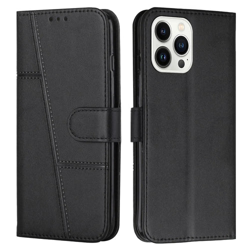 For iPhone 16 Pro Case Folio Flip Stand Leather Phone Cover Wallet - Black - 1