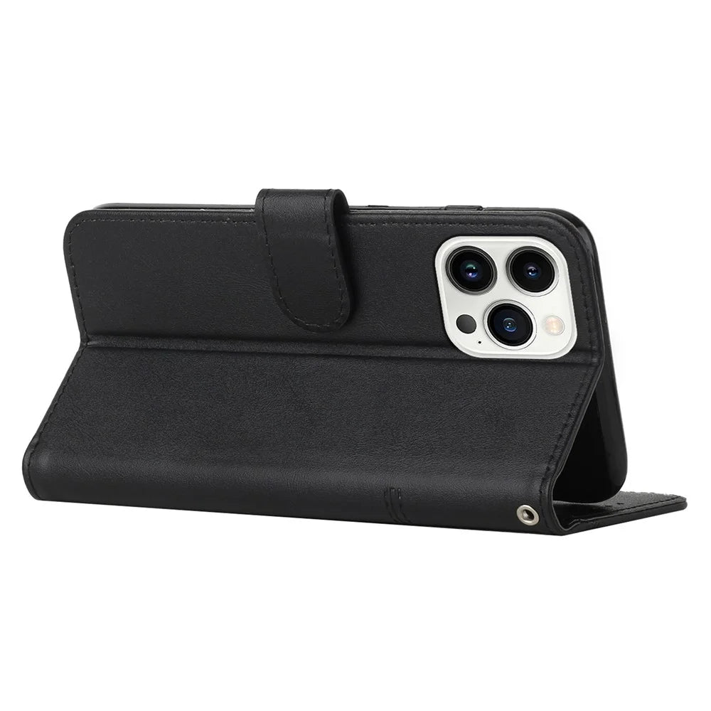 For iPhone 16 Pro Case Folio Flip Stand Leather Phone Cover Wallet - Black - 3