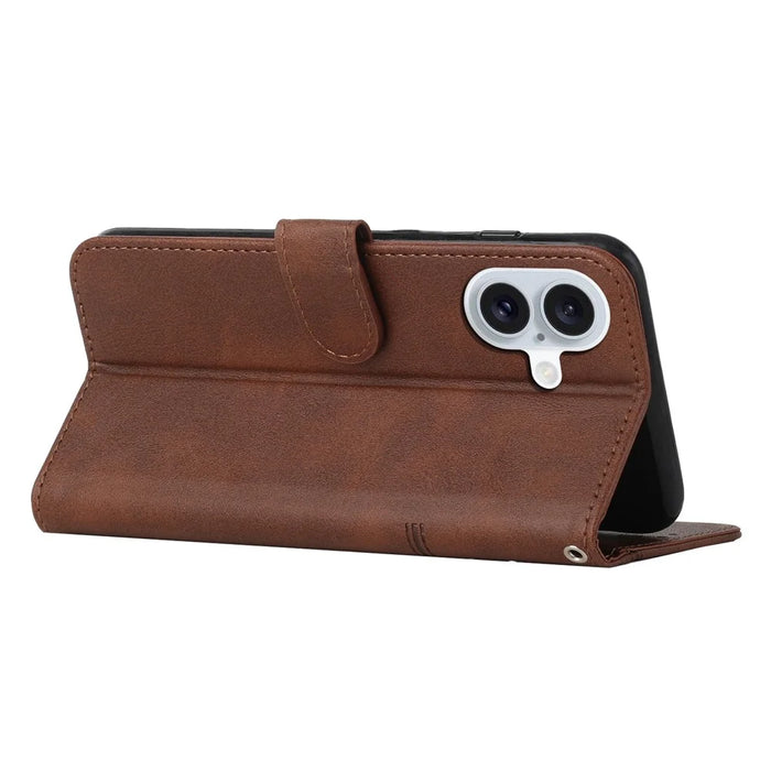 For iPhone 16 Plus Wallet Case Flip Book PU Leather Protective Phone Cover - Brown - 3