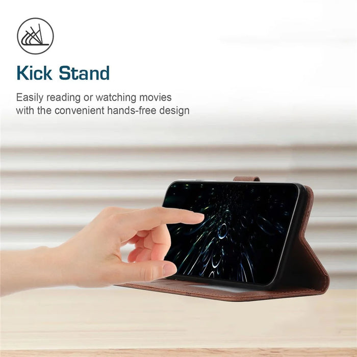 For iPhone 16 Plus Wallet Case Flip Book PU Leather Protective Phone Cover - Brown - 6
