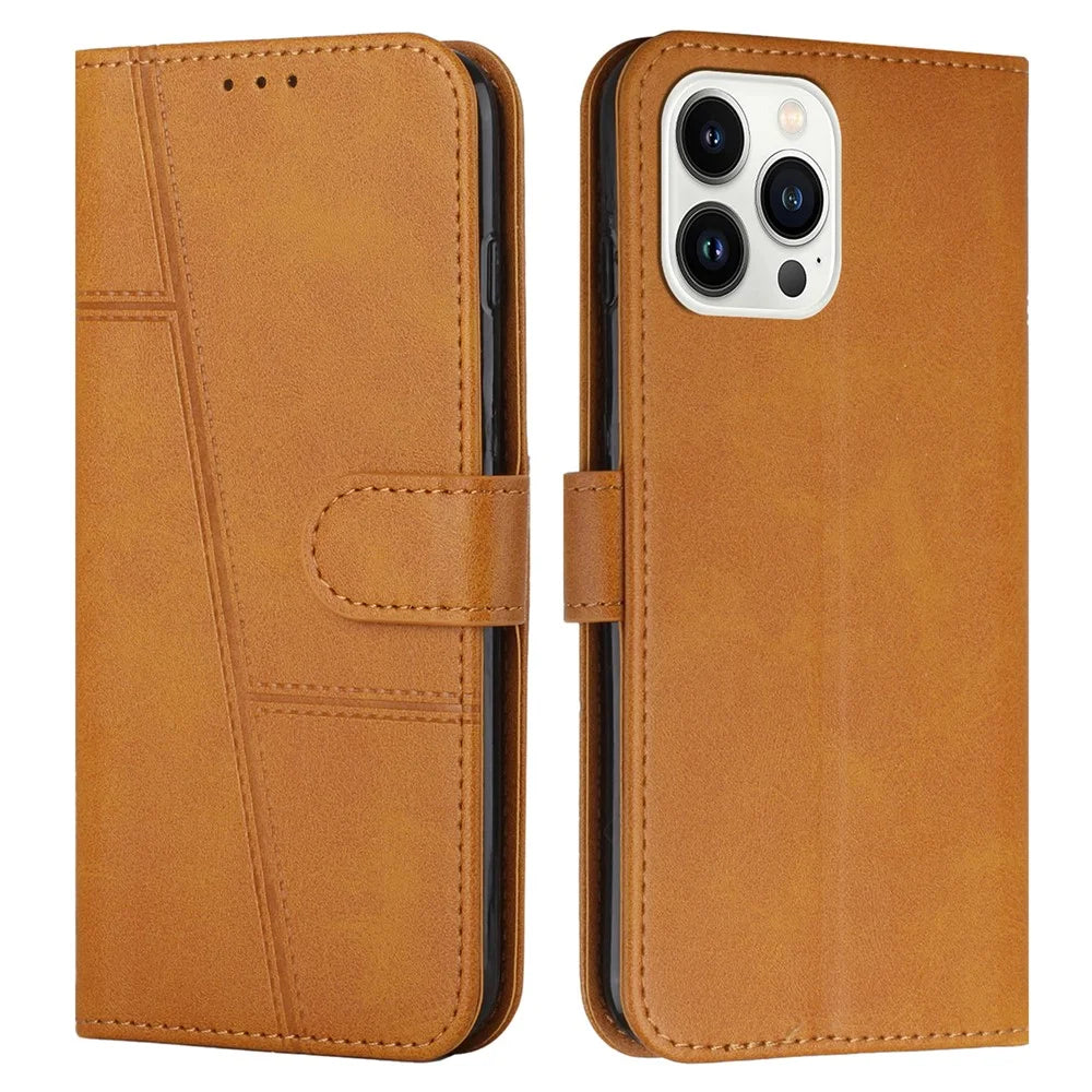 For iPhone 16 Pro Max Case TPU Interior Protective Leather Wallet Phone Cover - Yellow - 1