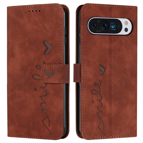For Google Pixel 10 Pro XL / 9 Pro XL Case Viewing Stand PU Leather Phone Cover Imprinted Pattern - Brown - 1