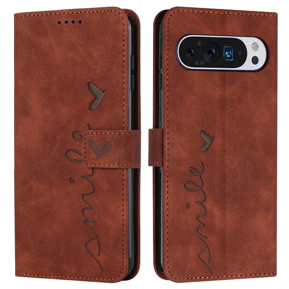 For Google Pixel 10 Pro XL / 9 Pro XL Case Viewing Stand PU Leather Phone Cover Imprinted Pattern - Brown - 1