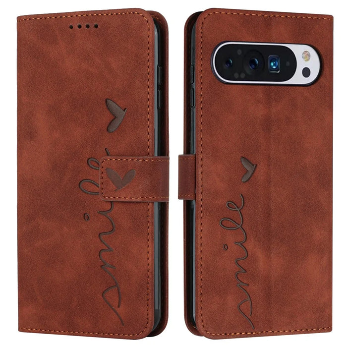 For Google Pixel 10 Pro XL / 9 Pro XL Case Viewing Stand PU Leather Phone Cover Imprinted Pattern - Brown - 1