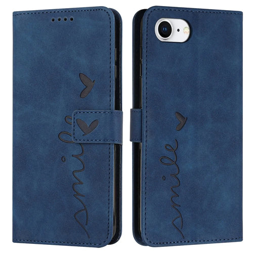 For iPhone 17e / 16e Case PU Leather Wallet Phone Cover Smile Love Heart Pattern - Sapphire - 1