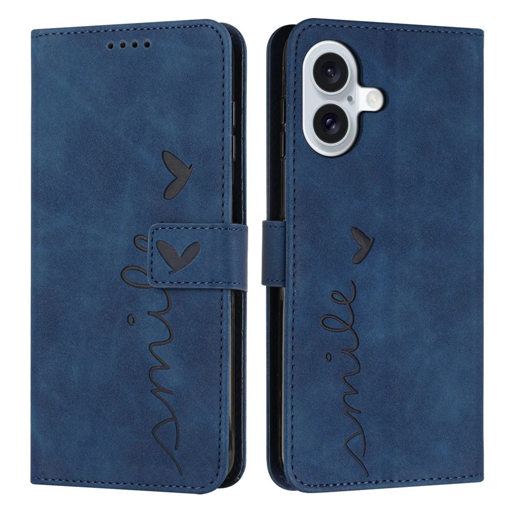 For iPhone 16 Case PU Leather Skin Touch Feeling Wallet Phone Cover - Sapphire - 1