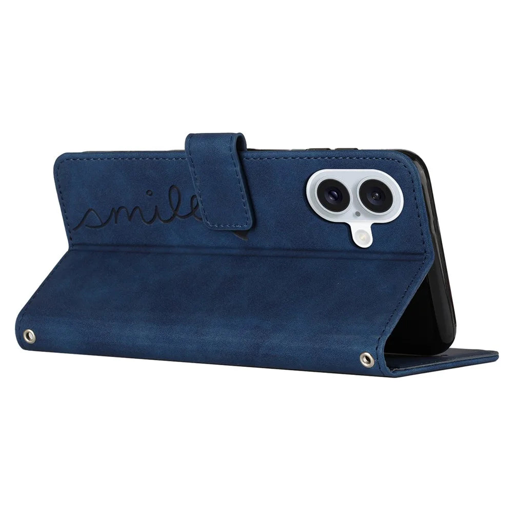 For iPhone 16 Case PU Leather Skin Touch Feeling Wallet Phone Cover - Sapphire - 3