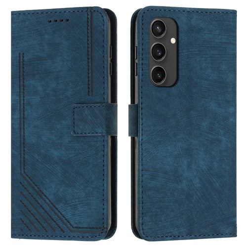 For Samsung Galaxy S24 FE Case Lines Pattern Full Protection Leather Flip Phone Cover - Sapphire - 1