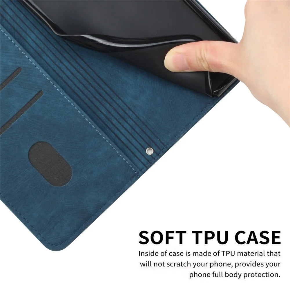 For Samsung Galaxy S24 FE Case Lines Pattern Full Protection Leather Flip Phone Cover - Sapphire - 4
