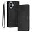 For iPhone 16 Wallet Case Calf Texture Leather Phone Cover Purse with Hand Strap - Black - 1