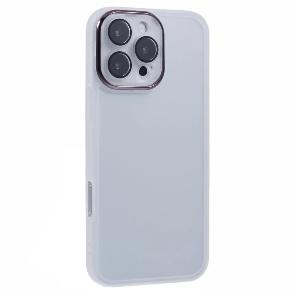 DKSM Series For iPhone 16 Pro Case TPU Protective Cell Phone Cover Electroplated Camera Frame - Transparent White - 1