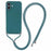 For iPhone 16 Case TPU Fiber Lining Scratch-Resistant Phone Cover with Necklace Cord Strap - Army Green - 1