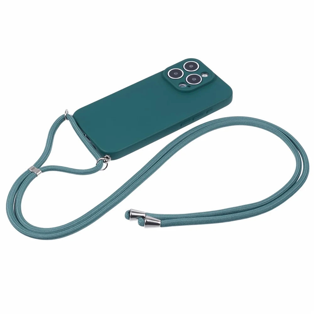 For iPhone 16 Pro Crossbody Case Flexible TPU Fiber Lining Anti-Shock Phone Cover - Army Green - 2