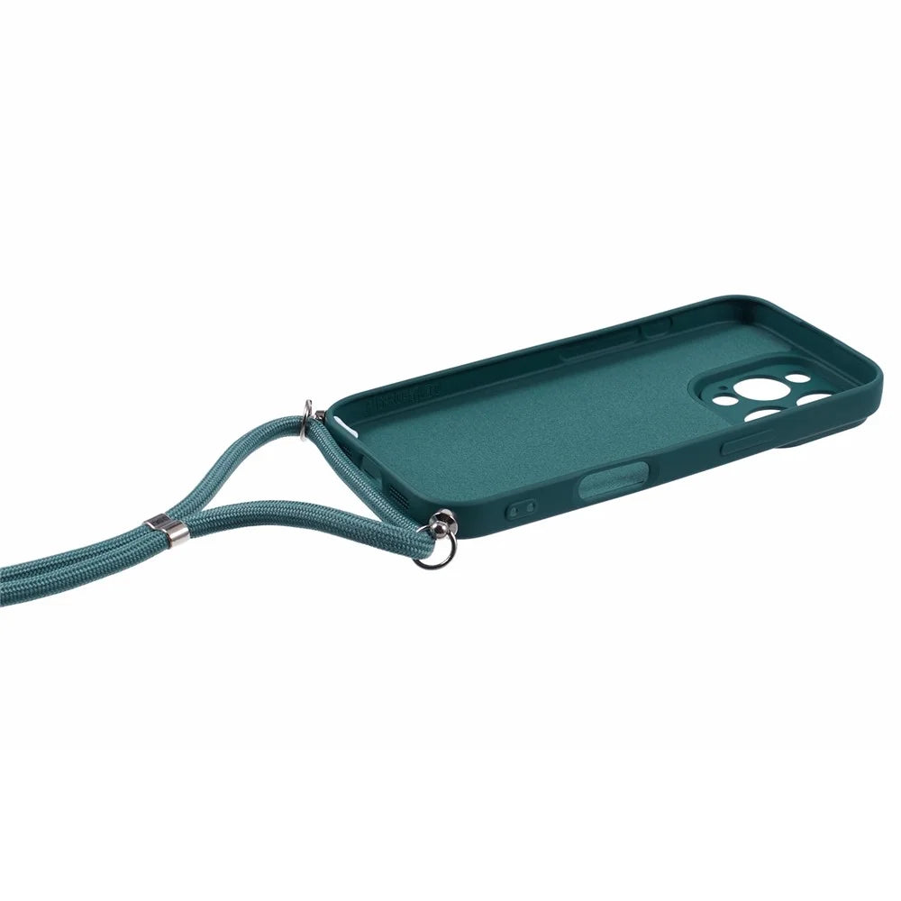 For iPhone 16 Pro Crossbody Case Flexible TPU Fiber Lining Anti-Shock Phone Cover - Army Green - 3