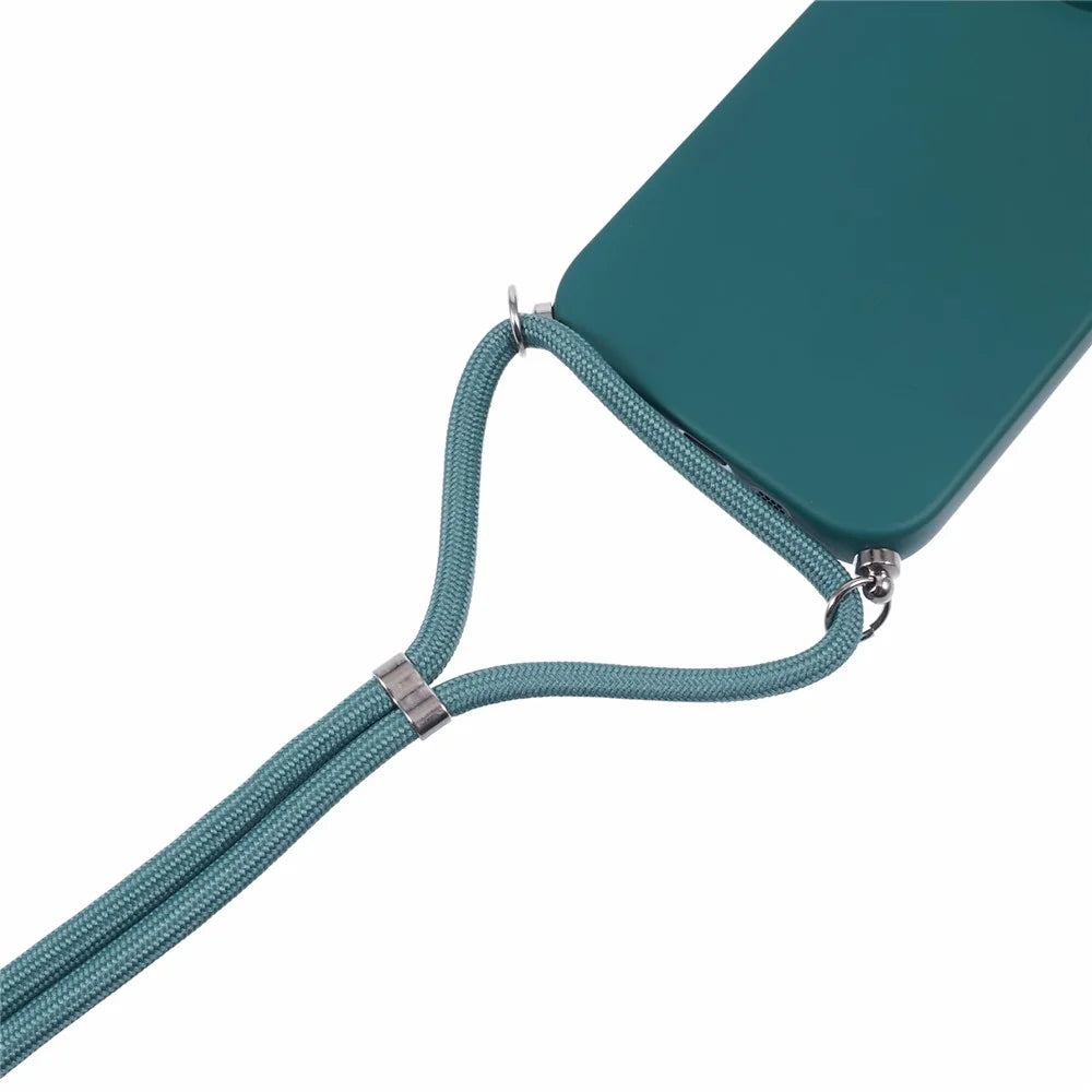 For iPhone 16 Pro Crossbody Case Flexible TPU Fiber Lining Anti-Shock Phone Cover - Army Green - 5