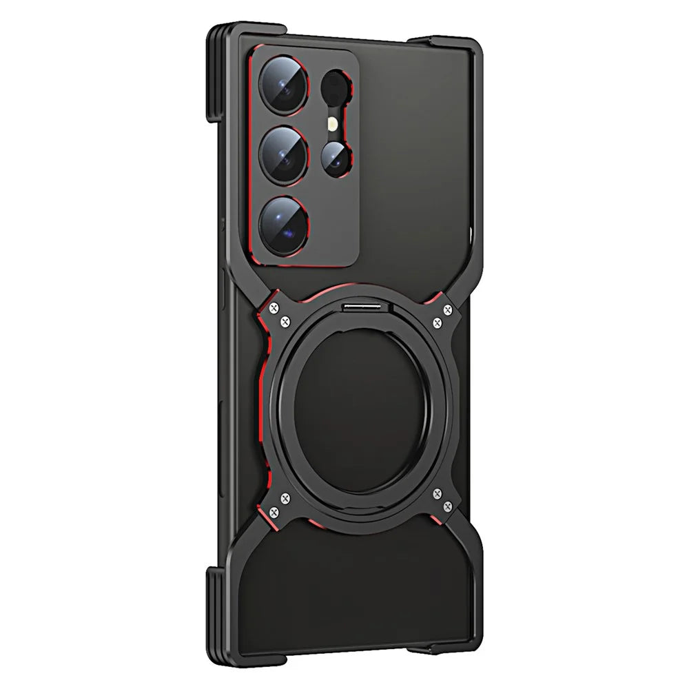 For Samsung Galaxy S24 Ultra Metal Bumper Case Magnetic Phone Cover with Kickstand - Black+Red - 2