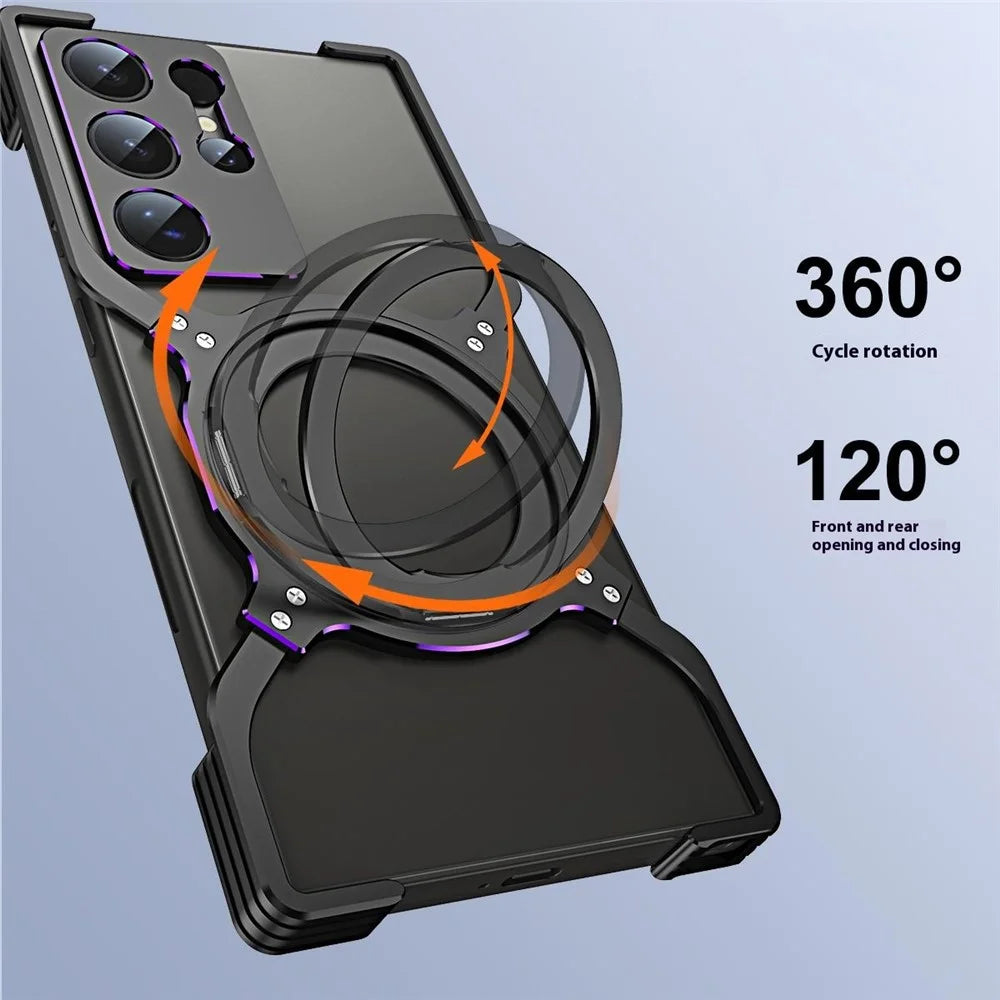 For Samsung Galaxy S24 Ultra Metal Bumper Case Magnetic Phone Cover with Kickstand - Black+Red - 5