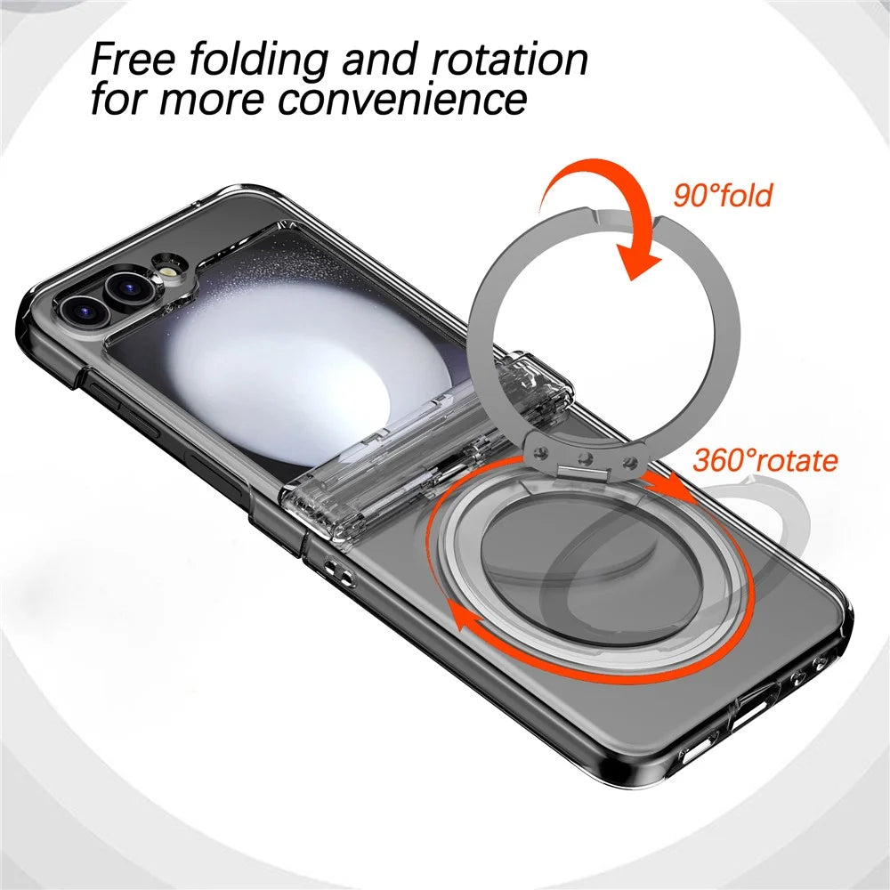 For Samsung Galaxy Z Flip7 FE 5G / Z Flip6 5G Case Magnetic Ring Holder PC+TPU Phone Cover - Transparent - 2