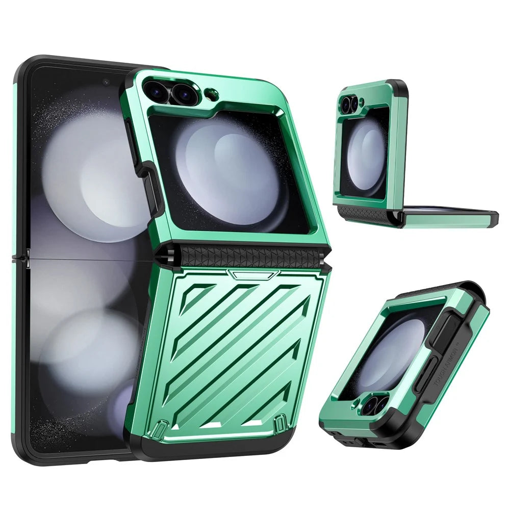 For Samsung Galaxy Z Flip7 FE 5G / Z Flip6 5G Case Electroplating TPU+PC Hinge Phone Armor Cover - Green - 1