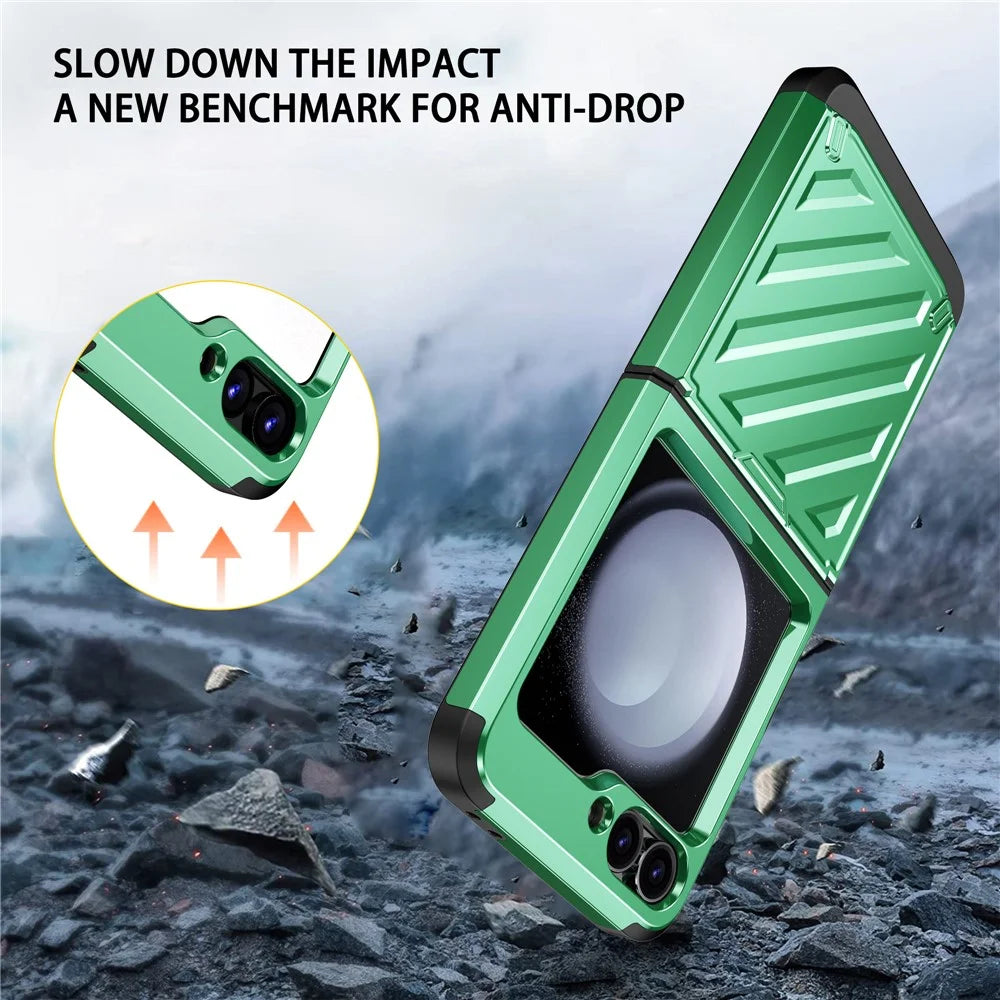 For Samsung Galaxy Z Flip7 FE 5G / Z Flip6 5G Case Electroplating TPU+PC Hinge Phone Armor Cover - Green - 3