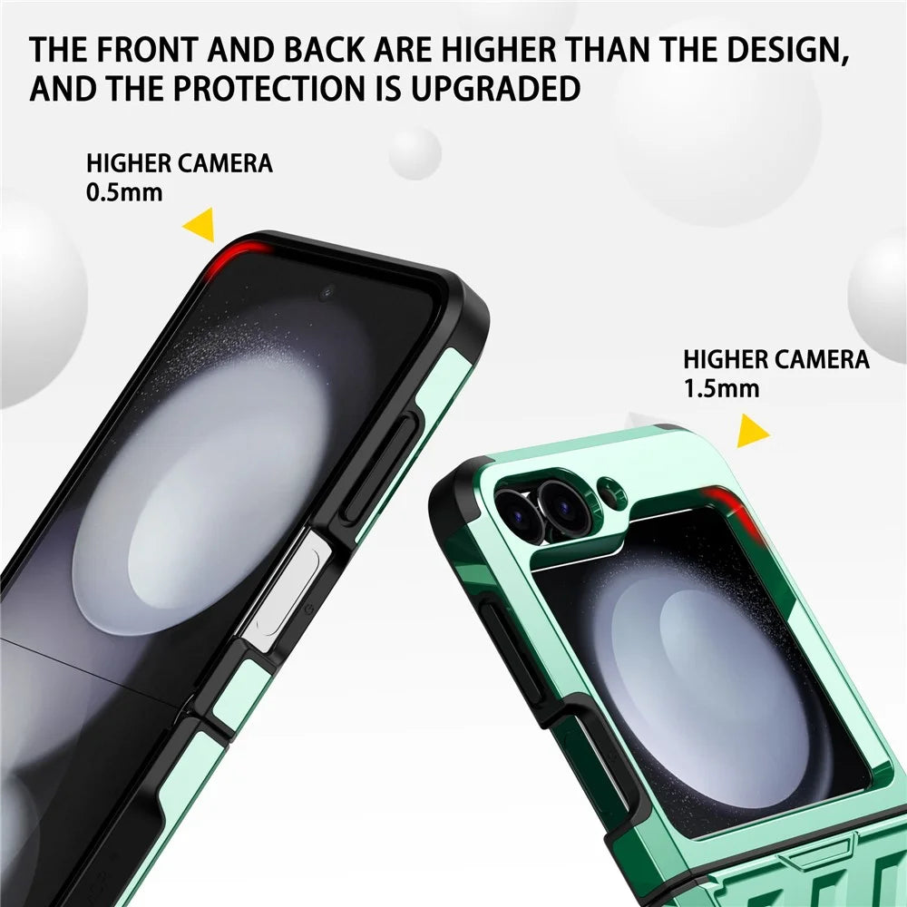 For Samsung Galaxy Z Flip7 FE 5G / Z Flip6 5G Case Electroplating TPU+PC Hinge Phone Armor Cover - Green - 4