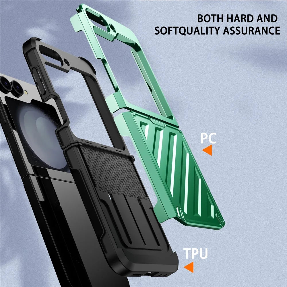 For Samsung Galaxy Z Flip7 FE 5G / Z Flip6 5G Case Electroplating TPU+PC Hinge Phone Armor Cover - Green - 5