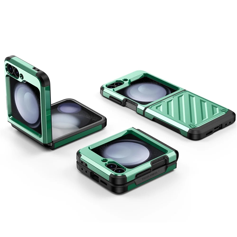 For Samsung Galaxy Z Flip7 FE 5G / Z Flip6 5G Case Electroplating TPU+PC Hinge Phone Armor Cover - Green - 6