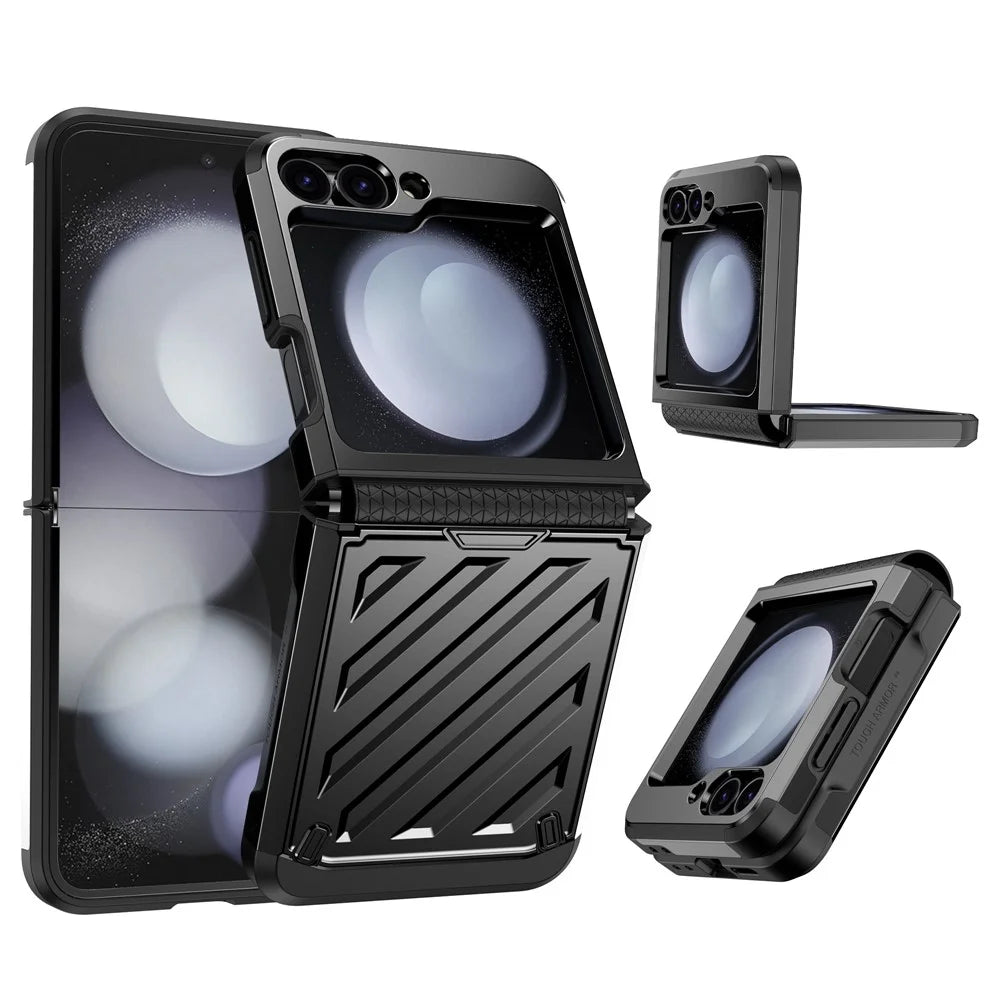 For Samsung Galaxy Z Flip5 5G Case Hinge Protection TPU+PC Electroplating Cover - Black - 1