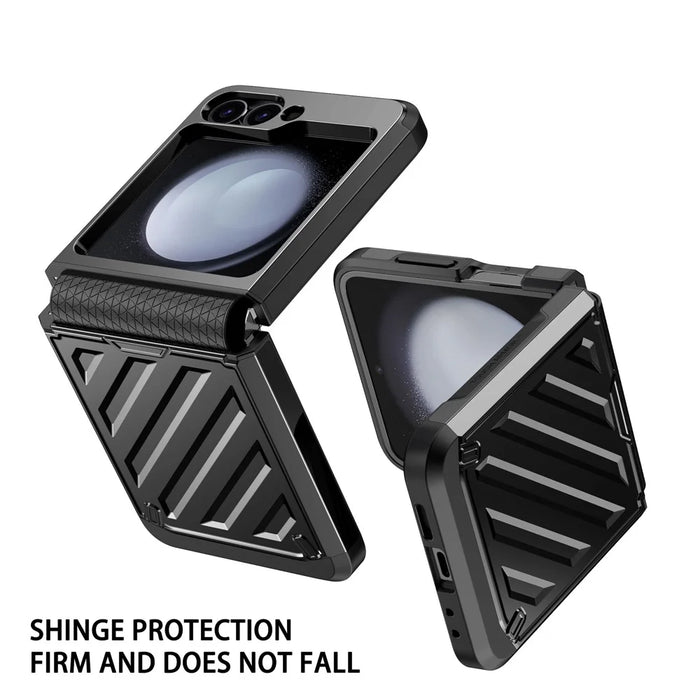 For Samsung Galaxy Z Flip5 5G Case Hinge Protection TPU+PC Electroplating Cover - Black - 2