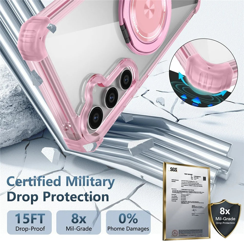 For Samsung Galaxy S23 FE Magnetic Case Invisible Ring Holder PC+TPU Phone Cover - Transparent Pink - 2