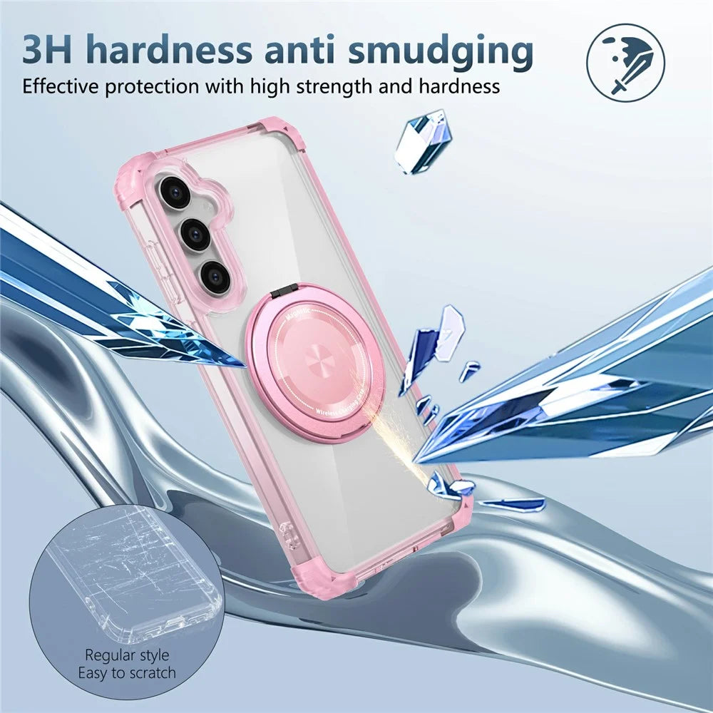 For Samsung Galaxy S23 FE Magnetic Case Invisible Ring Holder PC+TPU Phone Cover - Transparent Pink - 5