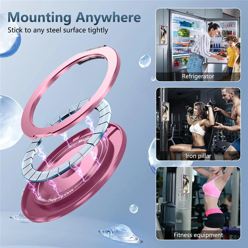 For Samsung Galaxy S24 Ultra Magnetic Case PC+TPU Phone Cover Rotatable Kickstand - Transparent Pink - 6