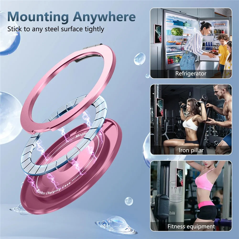 For Samsung Galaxy S22 Ultra 5G Case Rotatable Magnetic Kickstand PC+TPU Phone Cover - Transparent Pink - 6
