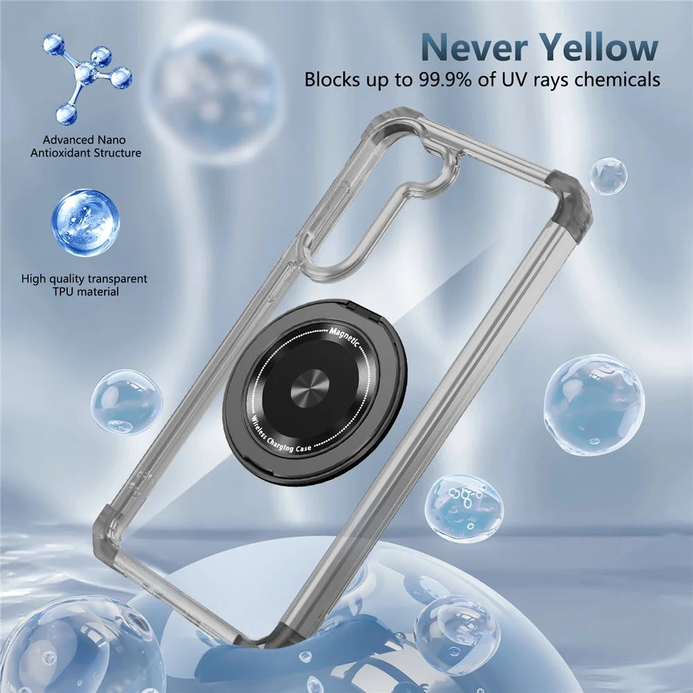 For Samsung Galaxy S23+ Case Magnetic Case Ring Holder PC+TPU Phone Cover - Transparent Black - 3