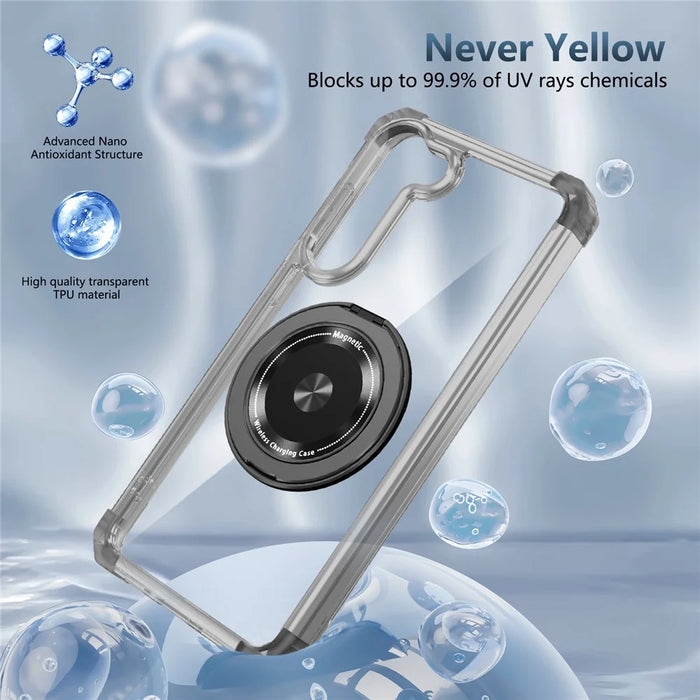 For Samsung Galaxy S23+ Case Magnetic Case Ring Holder PC+TPU Phone Cover - Transparent Black - 3