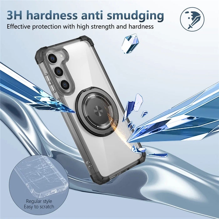 For Samsung Galaxy S23+ Case Magnetic Case Ring Holder PC+TPU Phone Cover - Transparent Black - 5