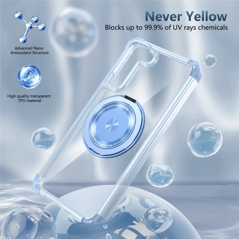 For Samsung Galaxy S22+ 5G Case PC+TPU Phone Cover Magnetic Ring Holder Kickstand - Transparent Blue - 3