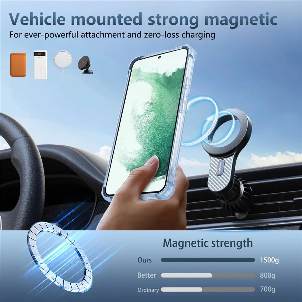 For Samsung Galaxy S22+ 5G Case PC+TPU Phone Cover Magnetic Ring Holder Kickstand - Transparent Blue - 7