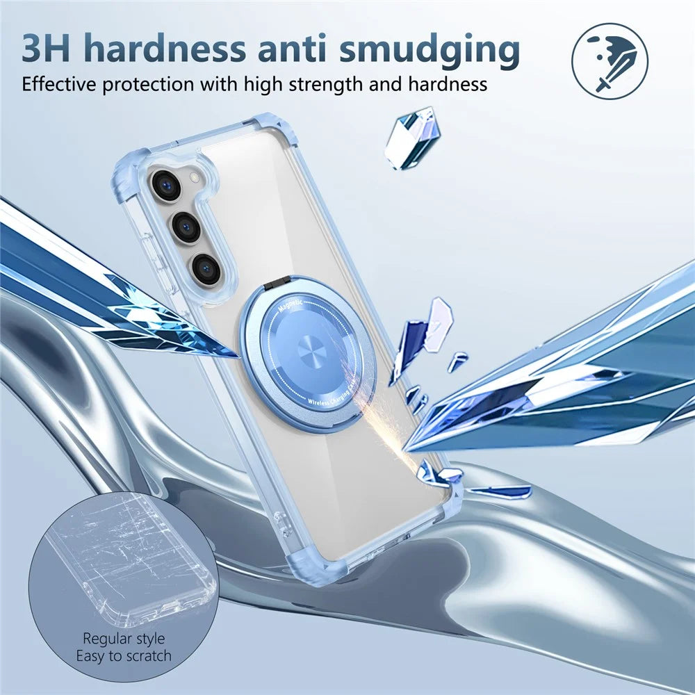For Samsung Galaxy S23 Case  Magnetic Finger Grip Kickstand PC+TPU Clear Phone Cover - Transparent Blue - 5