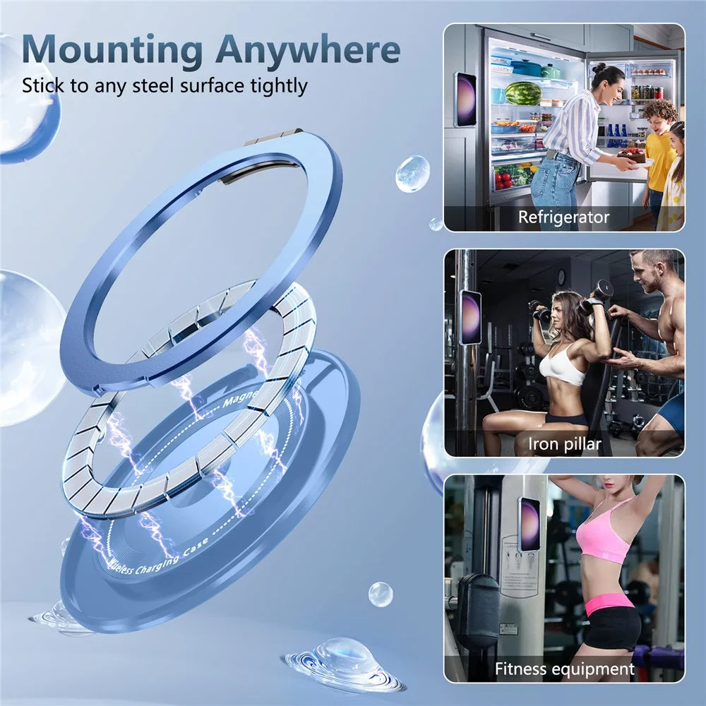 For Samsung Galaxy S23 Case  Magnetic Finger Grip Kickstand PC+TPU Clear Phone Cover - Transparent Blue - 6