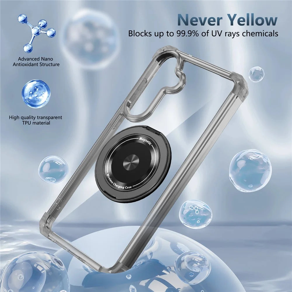 For Samsung Galaxy S24 Magnetic Case PC+TPU Phone Cover Kickstand - Transparent Black - 3