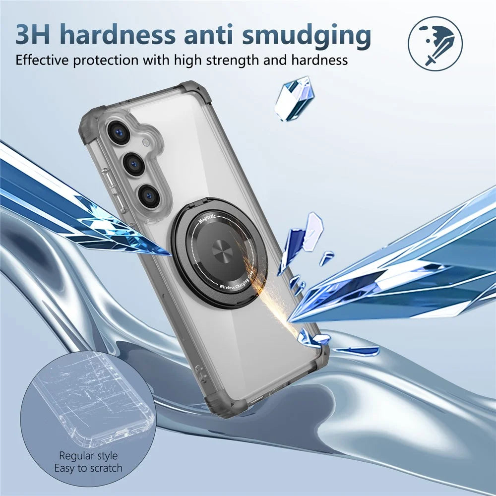 For Samsung Galaxy S24 Magnetic Case PC+TPU Phone Cover Kickstand - Transparent Black - 5