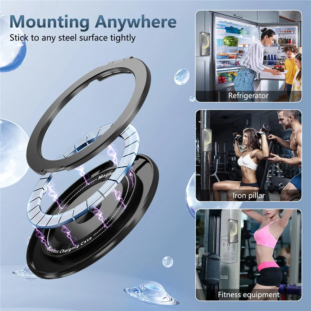 For Samsung Galaxy S24 Magnetic Case PC+TPU Phone Cover Kickstand - Transparent Black - 6