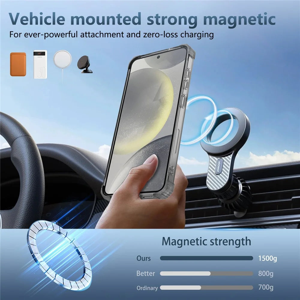 For Samsung Galaxy S24 Magnetic Case PC+TPU Phone Cover Kickstand - Transparent Black - 7