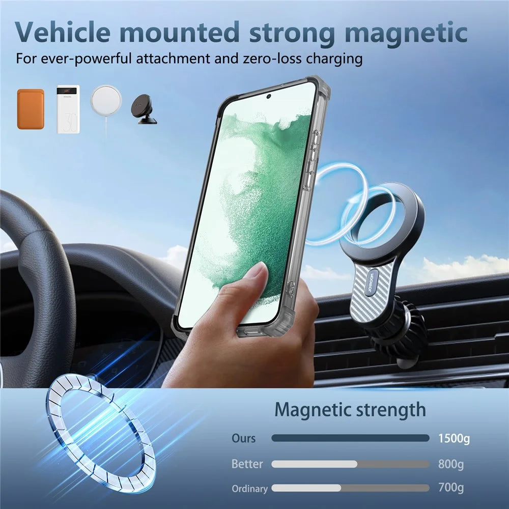 For Samsung Galaxy S22 5G Magnetic Case Rotatable Kickstand PC+TPU Shockproof Phone Cover - Transparent Black - 7