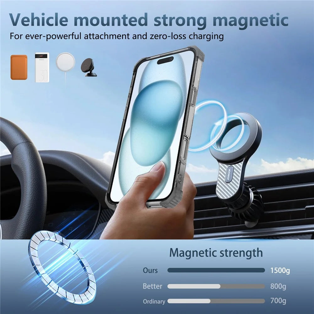 For iPhone 16 Case PC+TPU Phone Cover Rotating Magnetic Ring Holder Kickstand - Transparent Black - 7