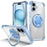 For iPhone 16 Plus Case Compatible with MagSafe Rotating Kickstand PC+TPU Phone Cover Military Shockproof - Transparent Blue - 1