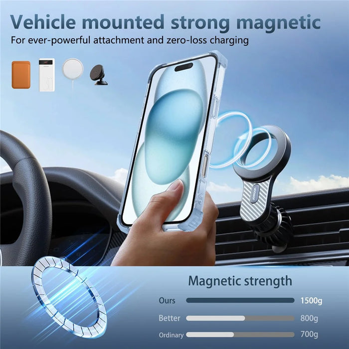 For iPhone 16 Plus Case Compatible with MagSafe Rotating Kickstand PC+TPU Phone Cover Military Shockproof - Transparent Blue - 7