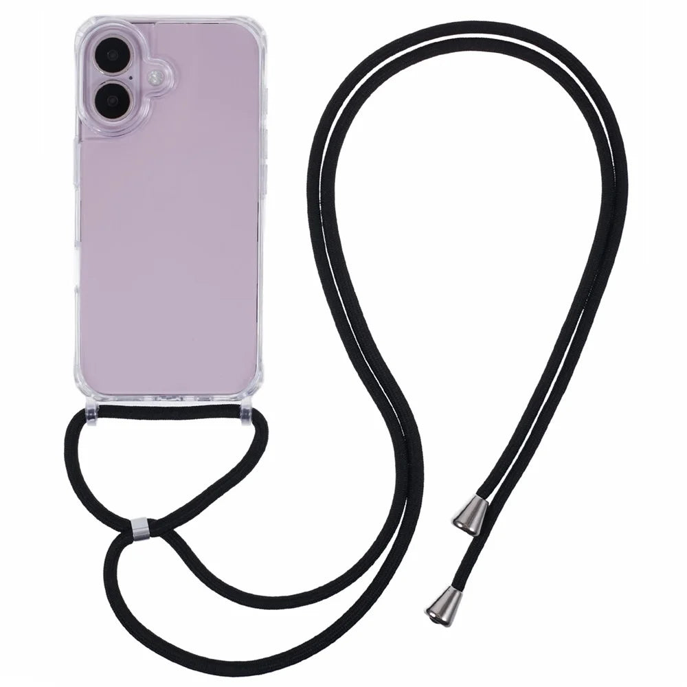 For iPhone 16 Case Reinforced Corners TPU+PC Clear Phone Cover with Lanyard - 1