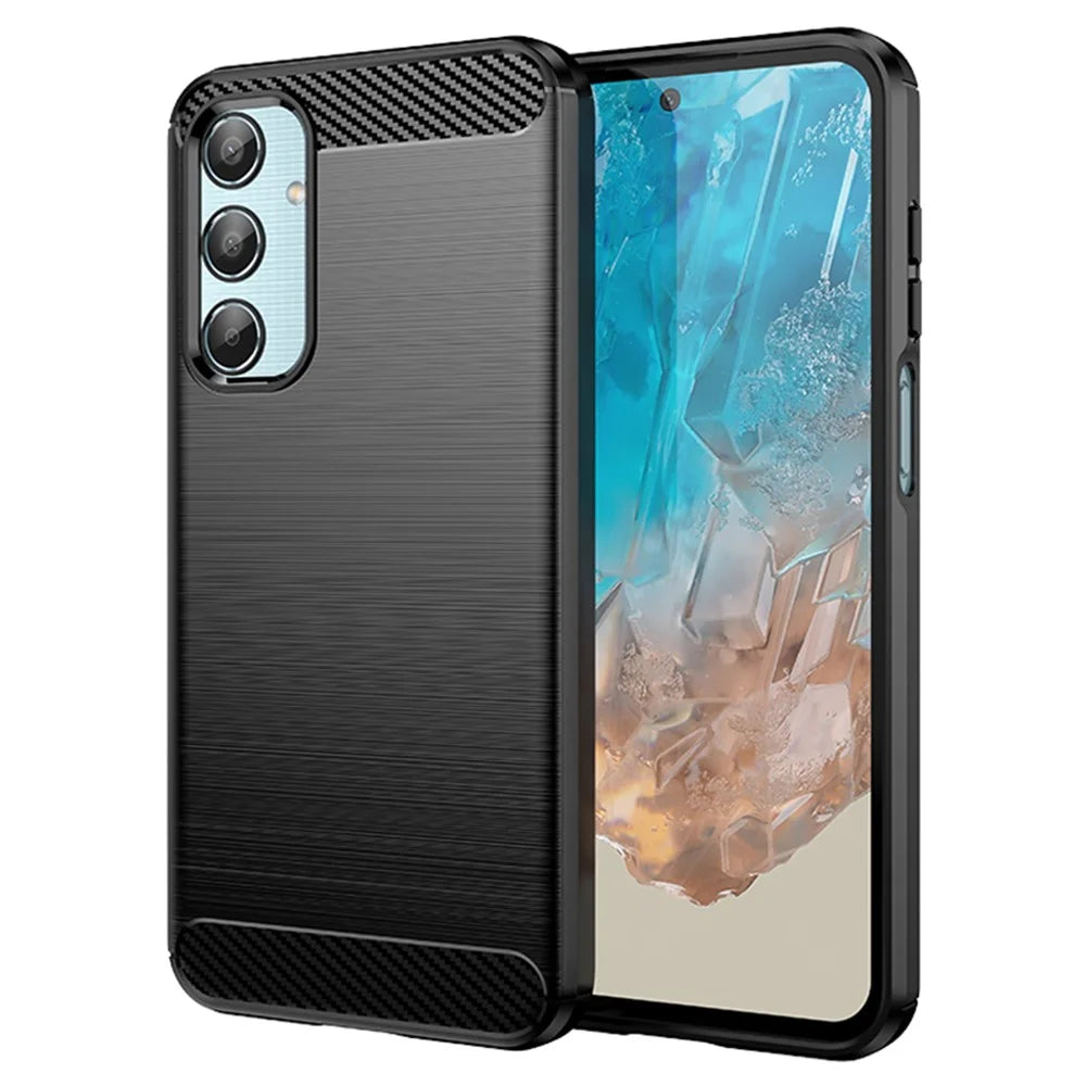 For Samsung Galaxy M35 5G Case Brushed TPU Phone Cover Carbon Fiber Texture - Black - 1